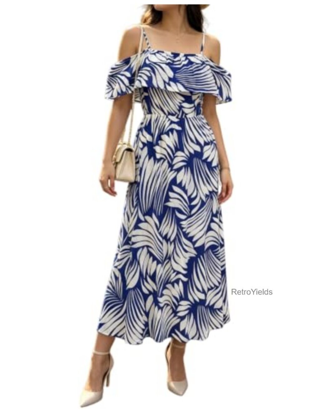 Spaghetti Strap Off Shoulder A-Line Maxi Dress 100% Viscose